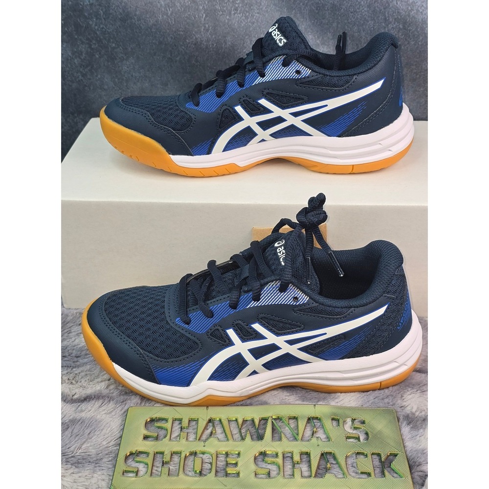 NWT ASICS Upcourt 5 Volleyball Shoes French Blue White Gum Kids Size 1.5